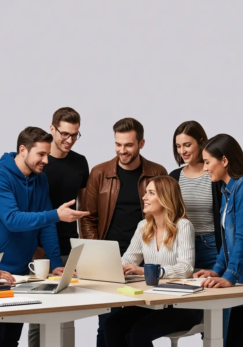 Equipo profesional de desarrolladores y atención al cliente de Veeb Software, trabajando de forma profesional y amable en proyectos digitales